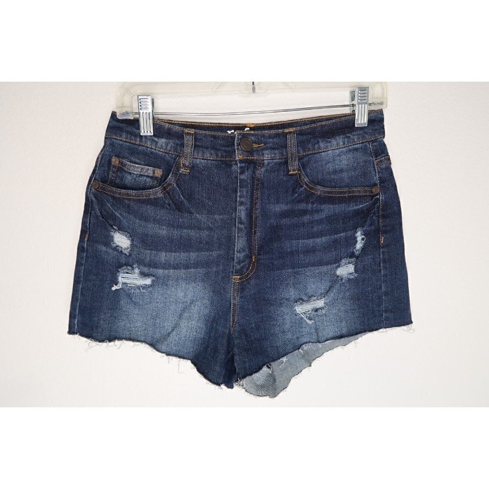 Refuge Womens Size 6 W26 Blue Denim High Rise Cheeky Jean Shorts Dark Wash